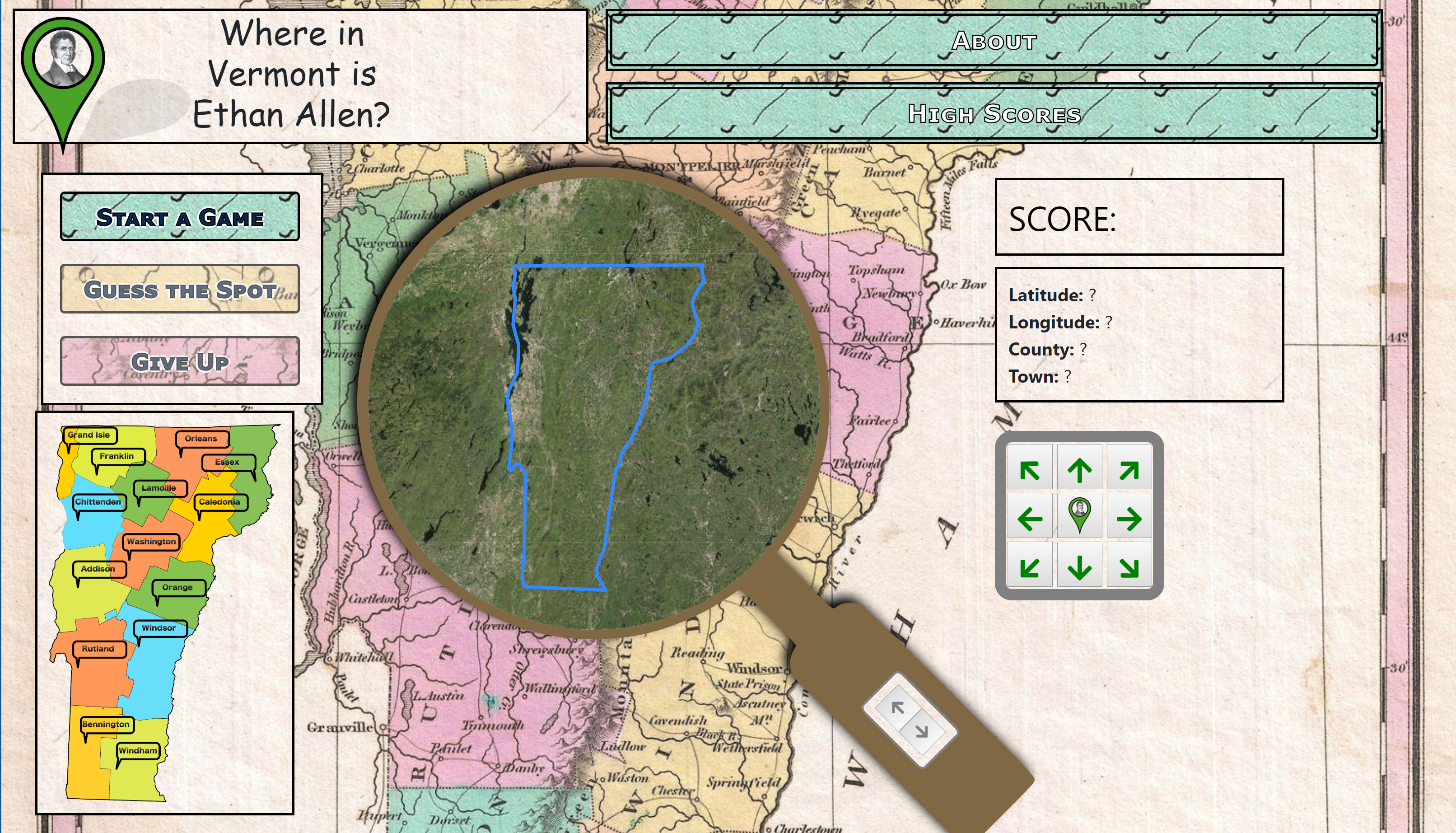 screenshot of Geo Vermonter web game