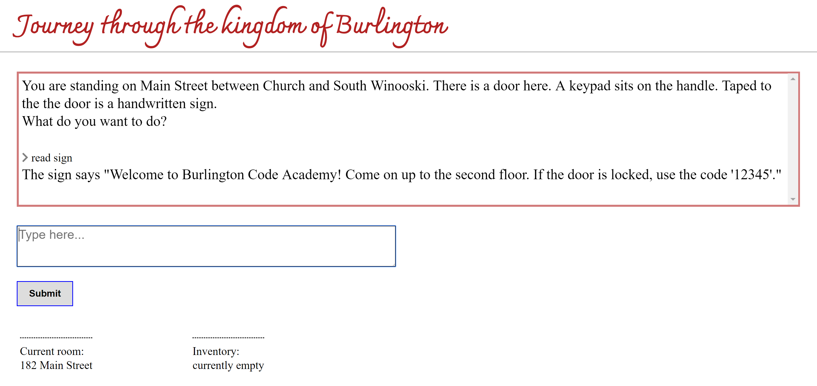 screenshot of Zorkington web game